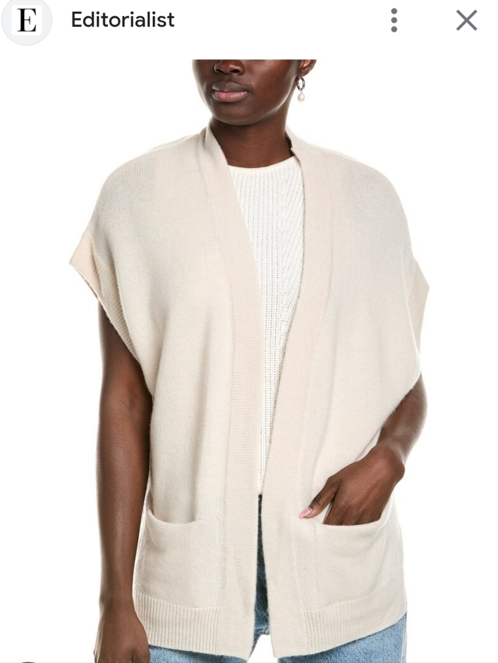 27 Miles Malibu Open-Front Pocket Sweater Vest in Pale Beige